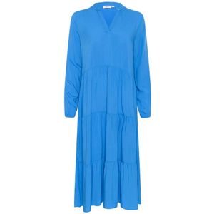 Saint Tropez, Kleedjes, Dames, Blauw, S, Blauwe Maxi Jurk met V-Hals en Print