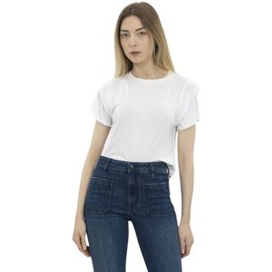 Paige, Tops, Dames, Wit, M, Polyester, Korte Mouw Cropped T-shirt met Schouderdetail