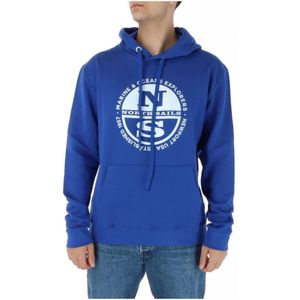 North Sails, Sweatshirts & Hoodies, Heren, Blauw, S, Katoen, Blauwe Bedrukte Sweatshirt met Lange Mouwen