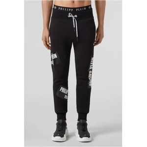 Philipp Plein, Broeken, Heren, Zwart, L, Katoen, Pantalon streetwear printé