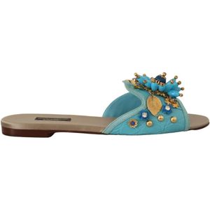 Dolce & Gabbana, Schoenen, Dames, Blauw, 37 EU, Leer, Blauwe Kristallen Exotische Leren Sandalen