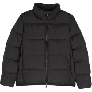 Moncler, Jassen, Dames, Blauw, L, Polyester, Middernachtblauwe Gewatteerde Jas met Appliqué Logo