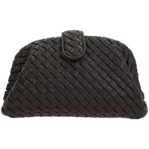 Bottega Veneta, Tassen, Dames, Bruin, ONE Size, Leer, Donkerbruine Geweven Leren Clutch