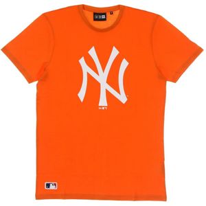 New Era, Tops, Heren, Oranje, L, Katoen, Yankees Logo Tee Veiligheidsoranje/Wit