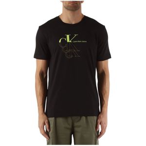 Calvin Klein Jeans, Tops, Heren, Zwart, S, Katoen, Katoen Logo Print T-shirt