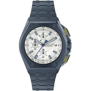 Philipp Plein, Extreme Blauw Horloge Witte Wijzerplaat Grijs, Heren, Maat:ONE Size