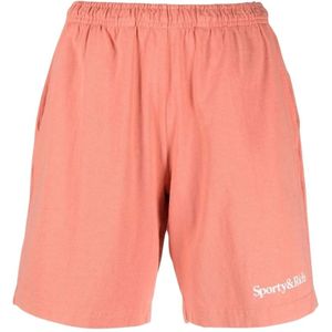 Sporty & Rich, Korte broeken, Dames, Roze, M, Flamingo Serif Logo Gym Short