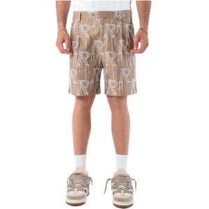 Represent, Korte broeken, Heren, Beige, XL, Katoen, Katoenen Bermuda Shorts met Geborduurd Logo