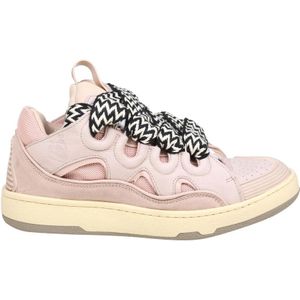 Lanvin, Schoenen, Dames, Roze, 37 EU, Roze Leren Sneakers met Veters