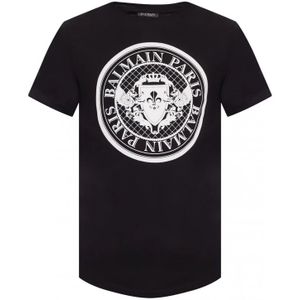 Balmain, Tops, Heren, Zwart, 2Xl, Katoen, Katoenen Velvet Logo T-Shirt - Klassiek Zwart
