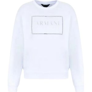 Armani Exchange, Sweatshirts & Hoodies, Dames, Wit, XL, Katoen, Wit Logo Geborduurde Trui