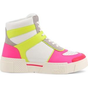 Love Moschino, Schoenen, Dames, Wit, 37 EU, Leer, Leren Sneakers - Ronde Neus - Rubberen Zool