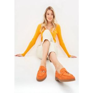 Cesare Gaspari, Schoenen, Dames, Oranje, 36 EU, Leer, Klassieke platte loafers - Oranje