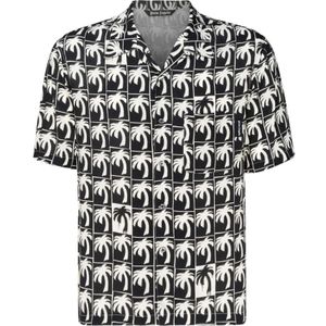 Palm Angels, Overhemden, Heren, Zwart, M, Zwart-wit grafisch bedrukt bowling shirt