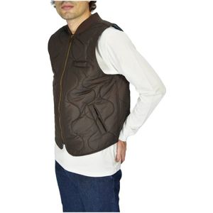 Bl'ker, Jassen, Heren, Bruin, S, Katoen, Slim Fit Nylon Vest met Katoen Chambray Voering