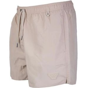 Emporio Armani, Badkleding, Heren, Beige, S, Polyester, Geborduurde Logo Polyester Zwemshorts