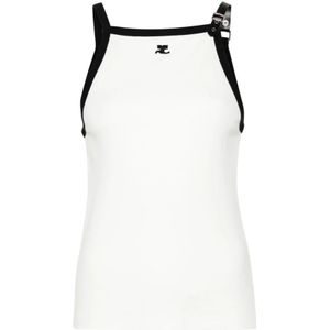 Courrèges, Witte Katoenen Jersey Top met Contrasterende Trim Wit, Dames, Maat:L