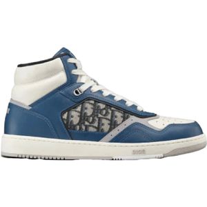 Dior, Schoenen, Heren, Blauw, 40 EU, Leer, High-Top Oblique Sneakers