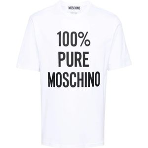 Moschino, Tops, Heren, Wit, 2Xl, Katoen, Witte T-shirts en Polos met Slogan Print