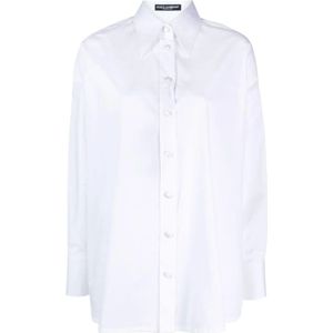 Dolce & Gabbana, Blouses & Shirts, Dames, Wit, S, Katoen, Witte Stretch-Katoenen Overhemd met Puntige Kraag