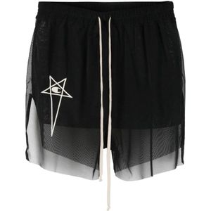 Rick Owens, Korte broeken, Dames, Zwart, M, Logo-geborduurde semi-transparante shorts