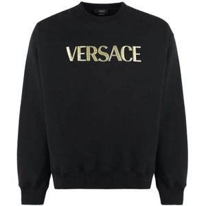 Versace, Sweatshirts & Hoodies, Heren, Zwart, S, Katoen, Katoenen Logo Sweatshirt