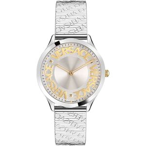 Versace, Accessoires, Dames, Grijs, ONE Size, Logo Halo Roestvrijstalen Horloge