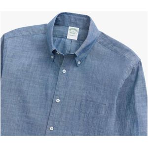 Brooks Brothers, Overhemden, Heren, Blauw, XL, Katoen, Milano Slim-Fit Sport Overhemd, Chambray, button-down kraag