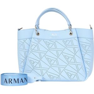 Armani Exchange, Tassen, Dames, Blauw, ONE Size, Blauwe Gehamerde Shopper Tas