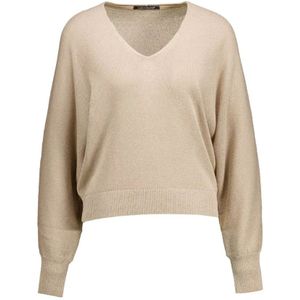 Luisa Cerano, Elegant Beige Lurex V-Hals Trui Beige, Dames, Maat:XL