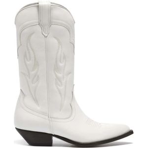 Sonora, Witte kalfsleren cowboy laarzen met borduurwerk Wit, Dames, Maat:40 EU