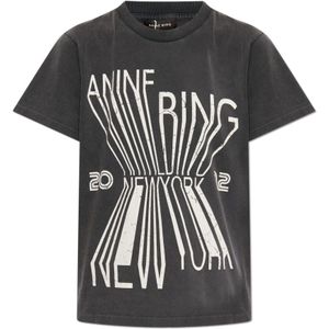 Anine Bing, T-shirt met logo Grijs, Dames, Maat:S