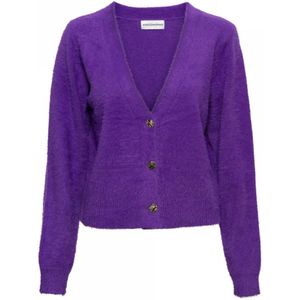 &Co Woman, Paarse Gebreide Cardigan met V-Hals en Lange Mouwen Paars, Dames, Maat:3XL