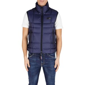 Dsquared2, Jassen, Heren, Blauw, L, Nylon, Gewatteerd Nylon Vest met Opstaande Kraag