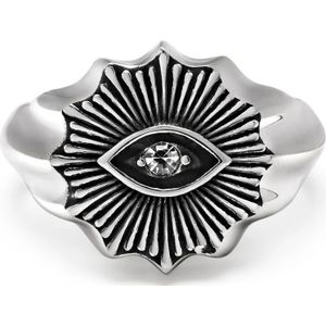 Nialaya, Men's Vintage Evil Eye Ring with Clear Crystal Grijs, Heren, Maat:58 MM