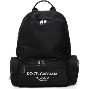Dolce & Gabbana, Tassen, Heren, Zwart, ONE Size, Nylon, Zwarte Nylon Rugzak met Leren Details