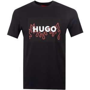 Hugo Boss, Zwart Logo Print Crew Neck T-Shirt Zwart, Heren, Maat:L