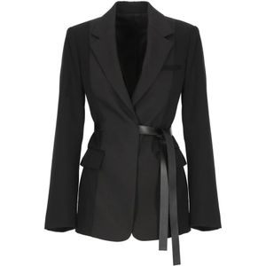 Lanvin, Jassen, Dames, Zwart, S, Wol, Zwarte Wollen Blazer met Peak Revers