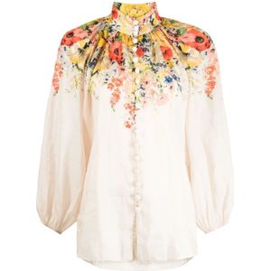 Zimmermann, Blouses & Shirts, Dames, Veelkleurig, L, Bloemenprint Wit Overhemd