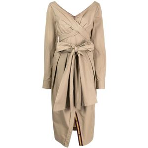 Dries Van Noten, Kleedjes, Dames, Beige, M, Katoen, Tape Jurk