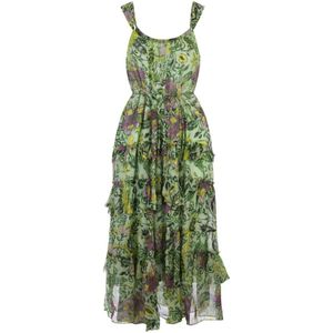 Diane Von Furstenberg, Kleedjes, Dames, Veelkleurig, S, Chiffon, Groene Tuin Paisley Midi Jurk