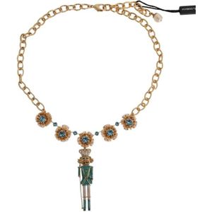 Dolce & Gabbana, Accessoires, Dames, Geel, ONE Size, Gouden Kristallen Statement Ketting met Sicilië Motief