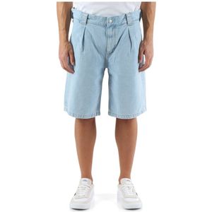 Calvin Klein Jeans, Korte broeken, Heren, Blauw, W30, Katoen, Front Pleated Bermuda Jeans