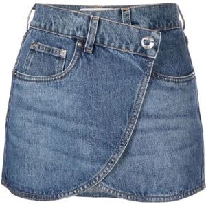 Coperni, Rokken, Dames, Blauw, 2Xs, Denim, Asymmetrische Knoop Denim Minirok