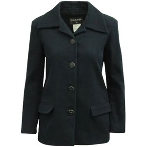 Chanel Vintage, Pre-owned, Dames, Blauw, S, Wol, Navy Blue Wool Buttoned Blazer