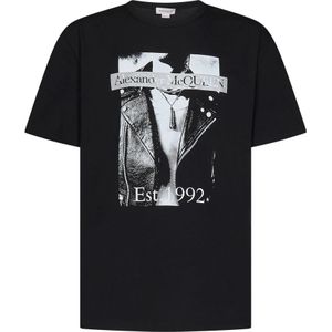 Alexander McQueen, Tops, Heren, Zwart, L, Katoen, Atelier Print Zwart T-shirt voor Heren