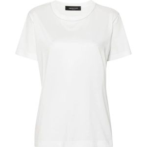 Fabiana Filippi, Tops, Dames, Wit, L, Katoen, Witte Katoenen Jersey T-shirt met Kralen Detail