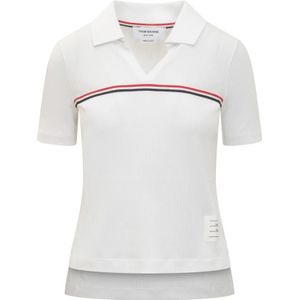 Thom Browne, Korte Mouw Polo Shirt Wit, Dames, Maat:XS
