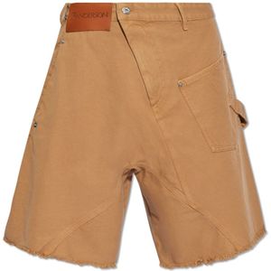 JW Anderson, Korte broeken, Heren, Bruin, XL, Bruine Shorts met Logo en Asymmetrische Stiksels
