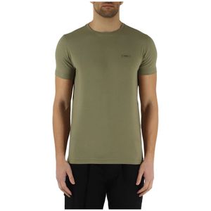 Calvin Klein, Tops, Heren, Groen, M, Katoen, Slim Fit Katoenen Stretch T-Shirt met Voor Logo Patch